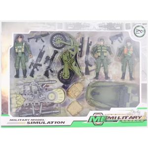 FIGURINE - PERSONNAGE Jouet pour enfant - Figurines 3 Soldats Armés + Moto + Canoé + Accessoires - SEBTHOM - Vert