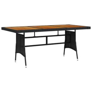 TABLE DE JARDIN  Meuble Table de jardin - Noir - 160x70x72 cm - Résine tressée et acacia 18.8 KG