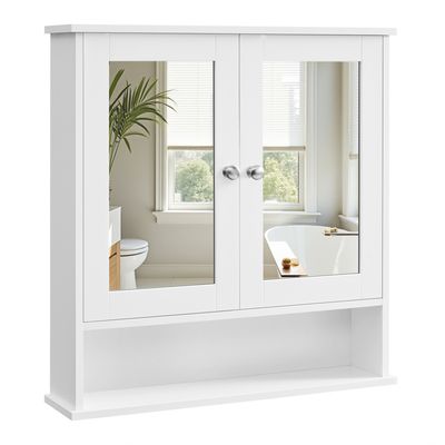 Armoire murale salle de bain avec miroir - porte, 2 étagères - blanc Maisons du