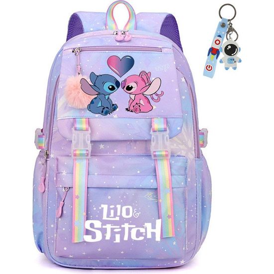 PASO Cartable pour filles et garçons Motif : LILO&STITCH Sac à dos scolaire réfléchissant et ergonomique 36 x 28 x 15 cm