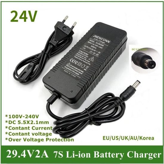 UE - Chargeur De Batterie Au Lithium Li-ion 24v Série 7 29.4v 2a Pour Vélo  Électrique, Connecteur Dc, 29.4v 2 - Cdiscount Informatique