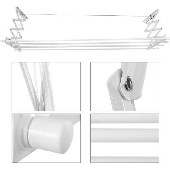 Cuncial-tz Étendoir à Linge Plafond Extensible - 100-160 X 78 Cm (Blanc)