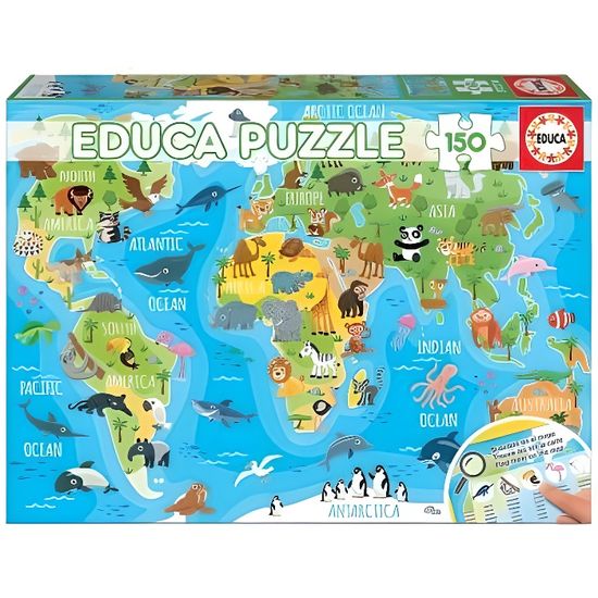 Puzzle Enfant Carte Du Monde Des Animaux 150 Pieces Collection Mappemonde Geographique Jeu Educatifs Nouveaute