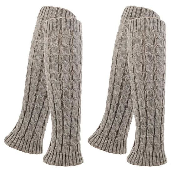 TININNA Bas Guêtre Jambières Legging Chausettes Femme Hiver Chaud Tressé Tricot Cuissard Boot Cover Socks Gris