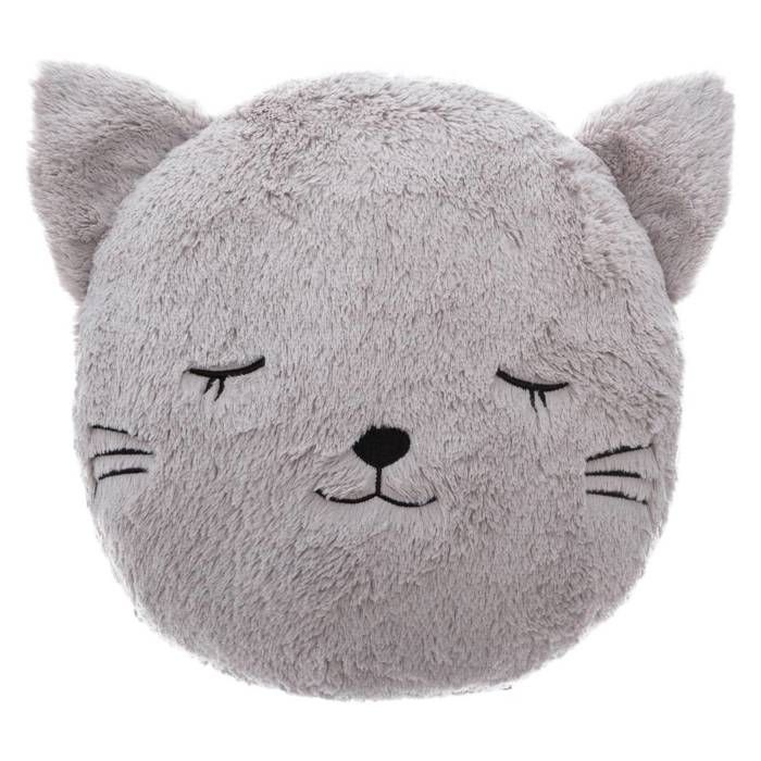 Coussin Rond Fourrure Chat - Ø 28 x 10,5 cm - Gris