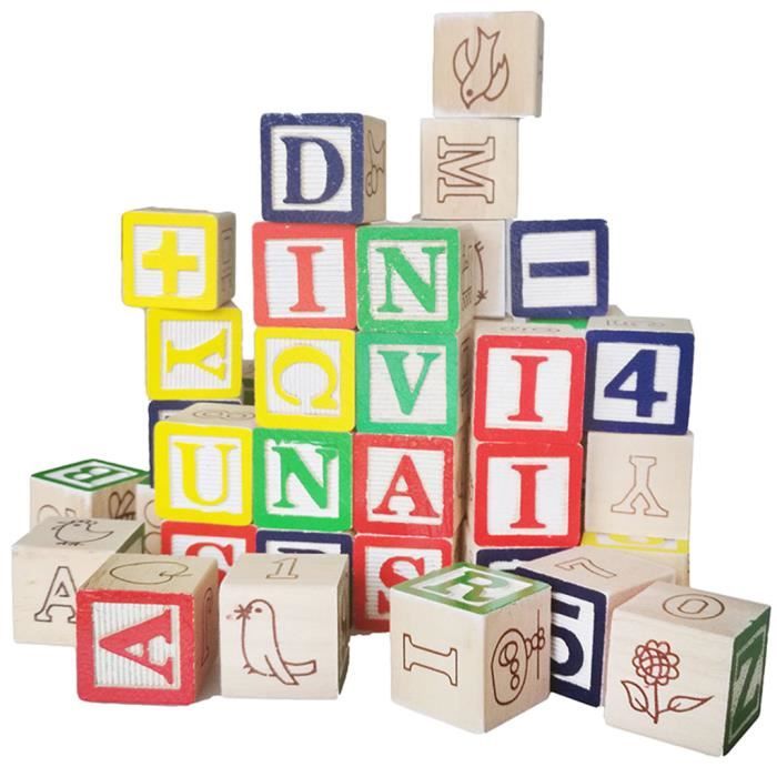50pcs Blocs de Bois ABC Blocs Jeux de Construction Alphabet Letters Block Jouets Éducatifs Montessori pour Enfants