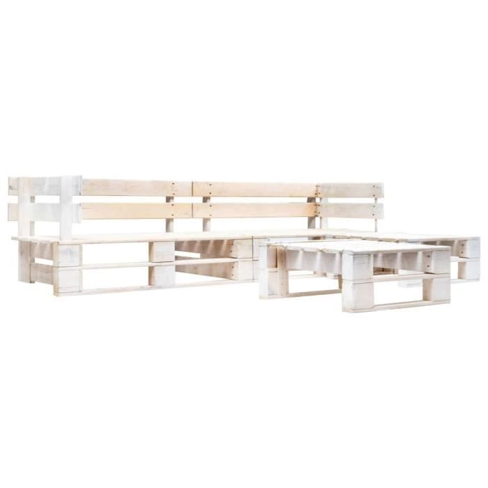 Salon de jardin palette 4 pcs Bois Blanc#6 -WER