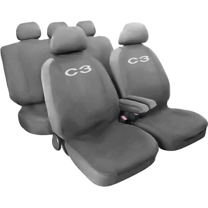 Housses de siège couleur unie pour Citroen C3 - gris clair