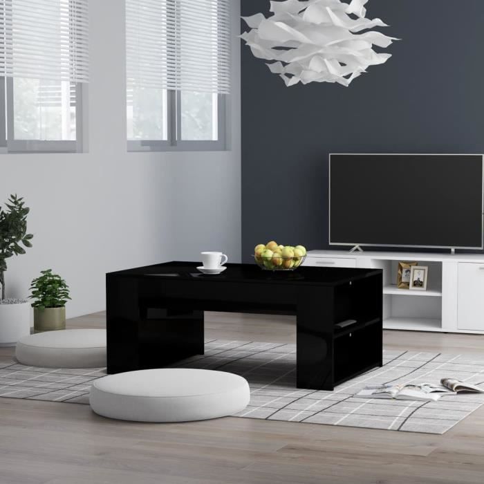 MPO Table basse style Scandinave - Table de salon Table Café Noir brillant 100x60x42 cm Aggloméré @652772