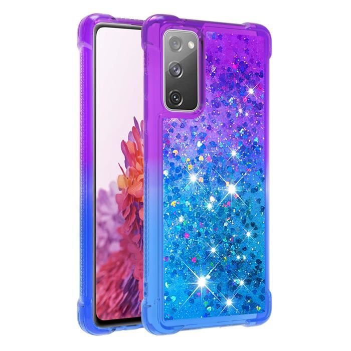 Coque Samsung Galaxy S20 FE, Transparente Silicone Liquide Paillette Gradient Couleur Ultra-fin Antichoc, Violet Bleu