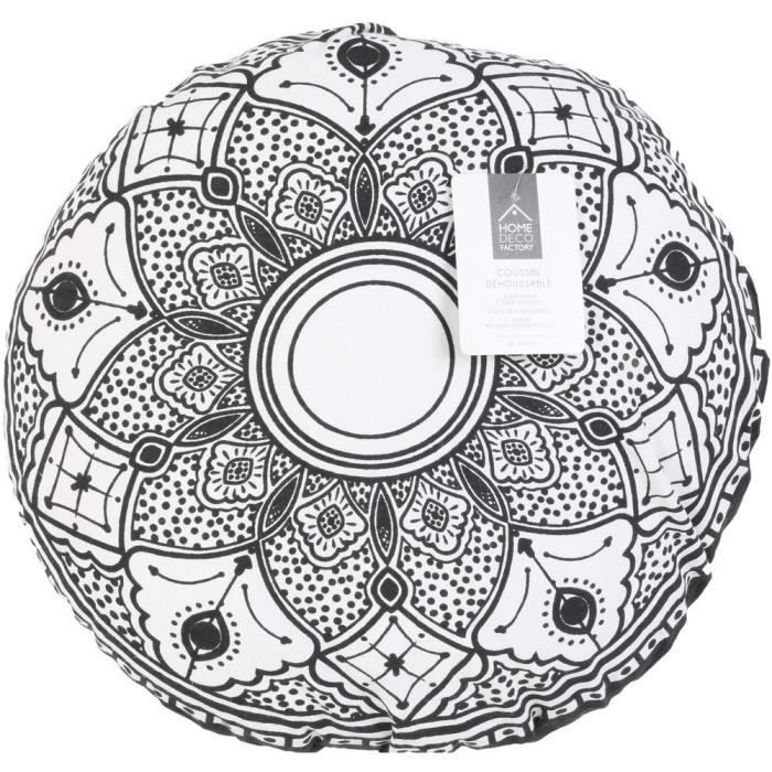 THE HOME DECO FACTORY Coussin Dehoussable Mirage Rond - 40 cm M8 - Noir