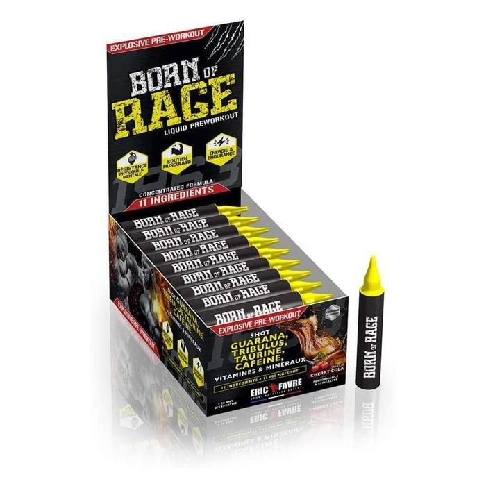 Eric Favre - Born of rage shot - Complexe PreWorkout - Boosters & Pre Work Out - Cherry Cola - Display de 40 unités