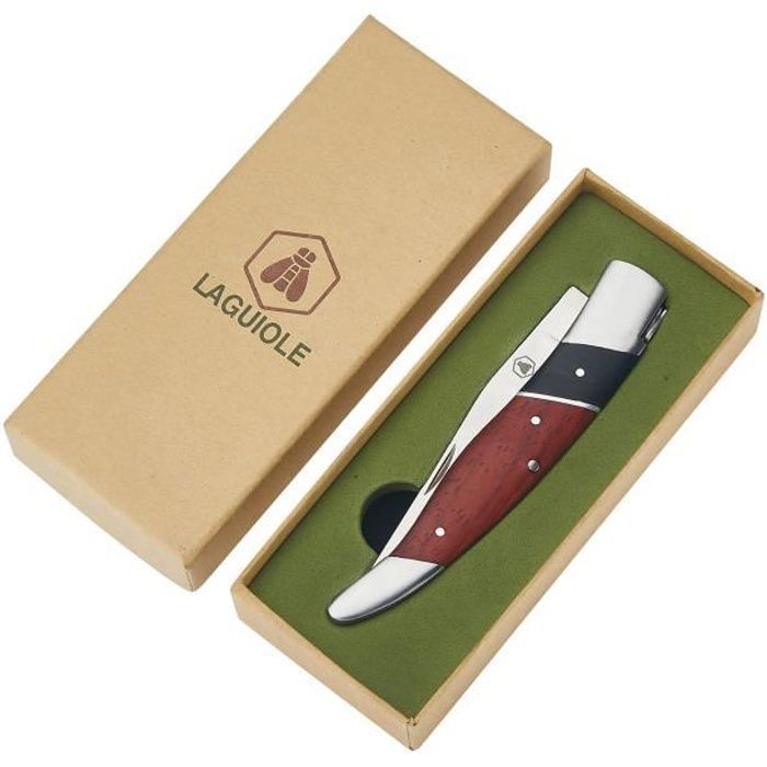 Laguiole Coffret Couteau Pliant en Acier Inoxydable avec Manche en Bois de Rose et en Ébène