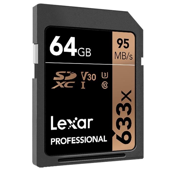 Cartes micro USB + adaptateur SD 64Go Lexar High-Performance 633x microSDHC/microSDXC UHS-I