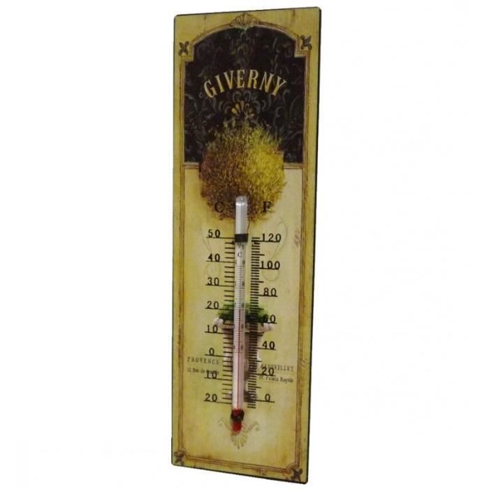 Thermomètre Mural Décoratif en Celsius et Farenheit ou à Poser Motif -Floral Ancien- en Fer et Papier Vernis 0,5x8x25cm Multicolore