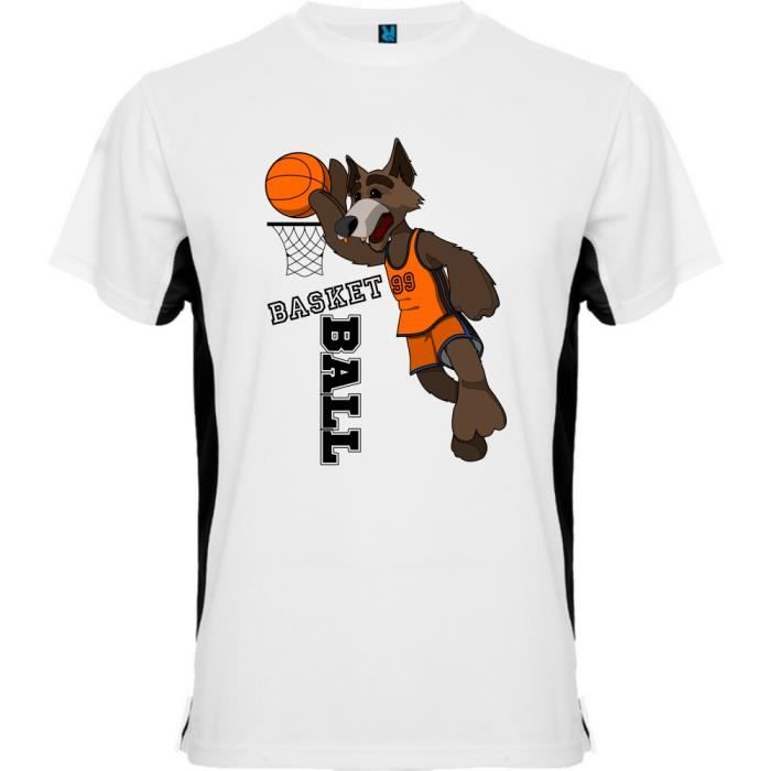 BASKETBALL - TEE SHIRT -LE LOUP BASKETTEUR- - T-SHIRT NOIR ET BLANC SPORT BASKET-BALL DU S AU XXL