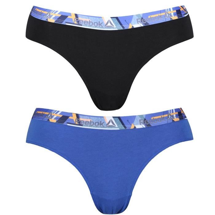 REEBOK Lot de 2 slips pour femme en coton en couleurs Bleu et Noir