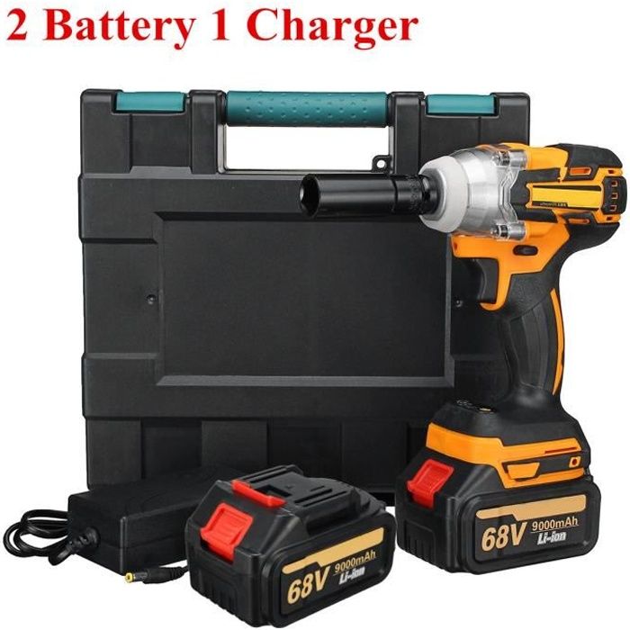 68V Sans Fil Clé à Choc Électrique 520Nm Boulonneuse + 9000mAh Batterie 2 batteries 1 chargeur