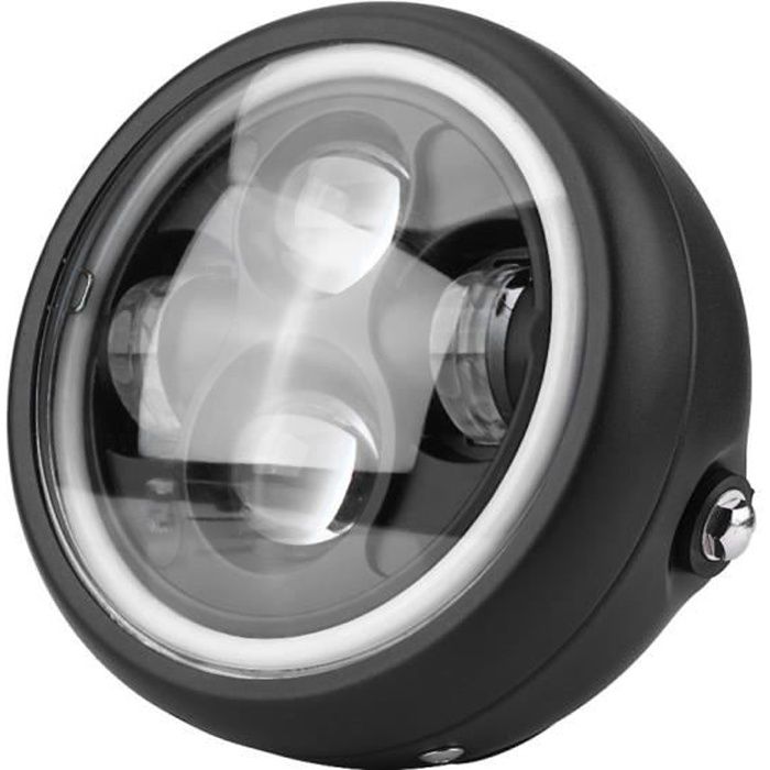 phare alu noir universel double led DRL avec anneau d'ange moto bobber custom chopper cafe racer harley neo classic retro ...
