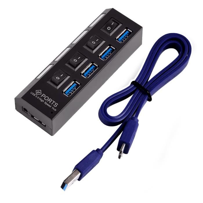 OCIODUAL Hub USB 3.0-2.0 4 Ports Noir Transfert de Données Haute Vitesse 5Gbps Ultra Rapide Super Speed SS Data Adaptateur Splitter