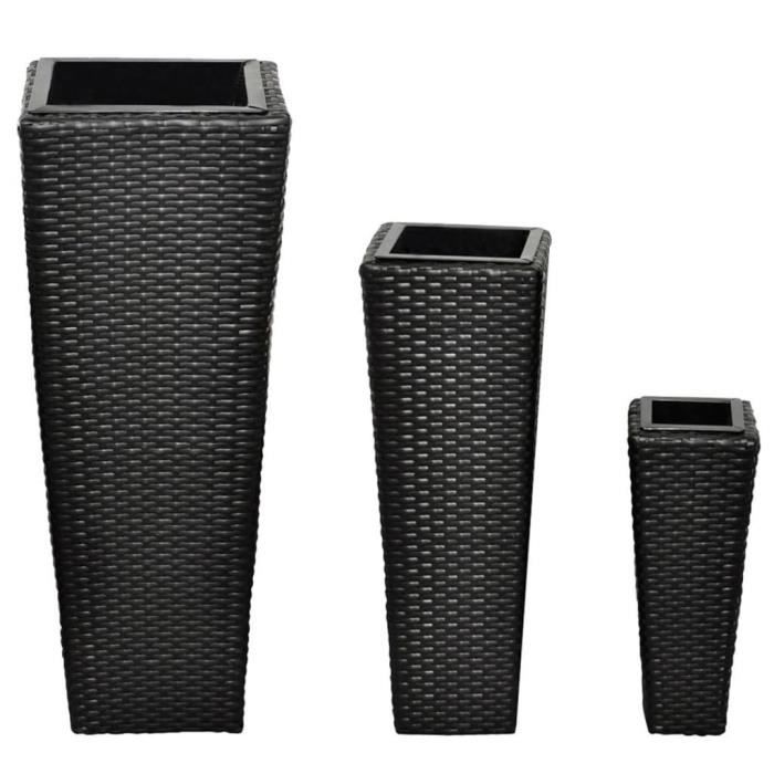 Magnifique Economique Cache-pots en résine tressée noire (lot de 3)
