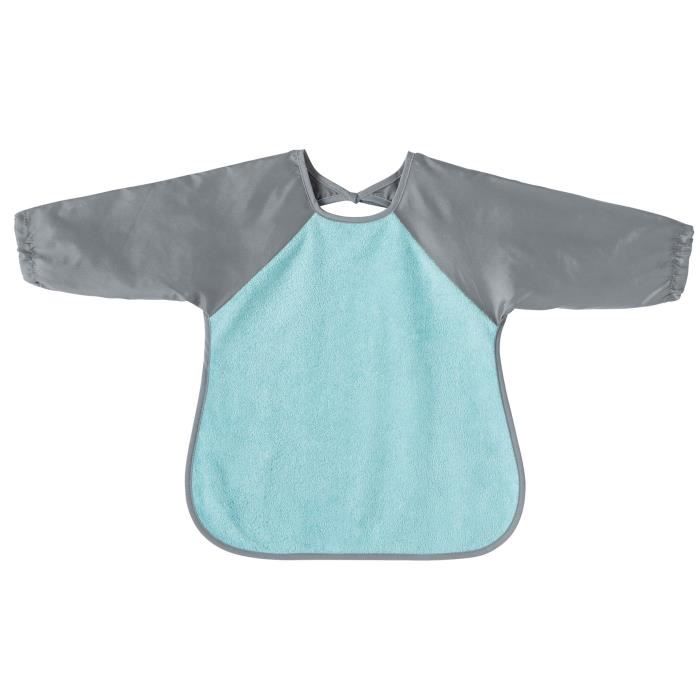 BABYCALIN Bavoir tablier 2eme âge - Bleu aqua et gris - 37 x 42 cm