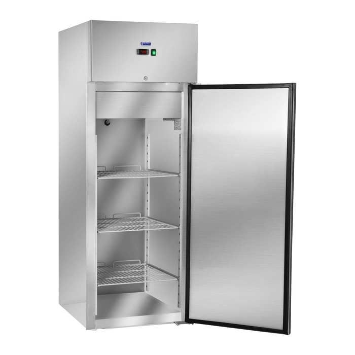 Frigo Réfrigérateur inox Royal Catering RCLK-S600 (540L, 195W, 3 clayettes de 64,8x53cm chacune, serrure avec deux clés, -2 - +8 °C)