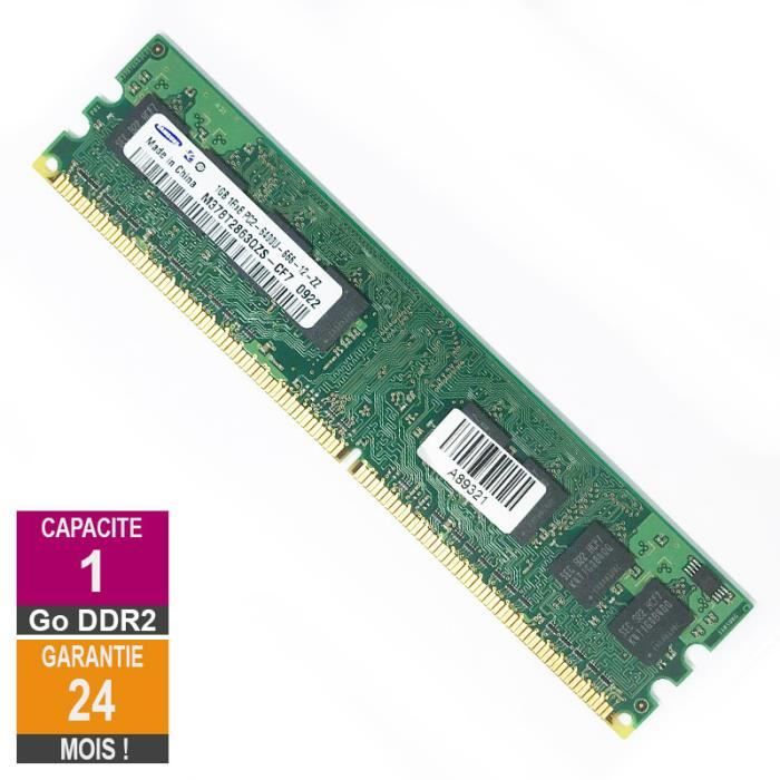 Barrette Mémoire 1Go RAM DDR2 Samsung M378T2863QZS-CF7 DIMM PC2-6400U 1Rx8