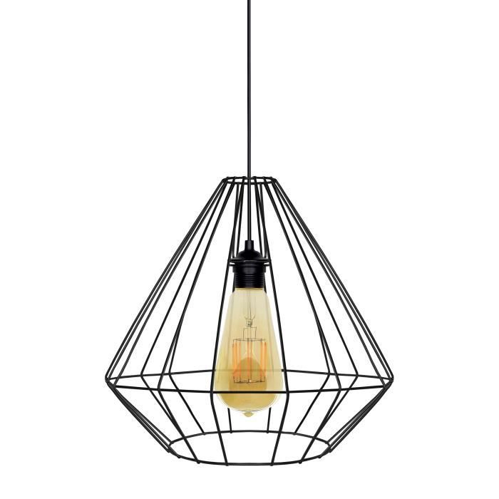 TOSEL Suspension 1 lumière - luminaire intérieur - acier noir - Style urbain - H96cm L40cm P40cm