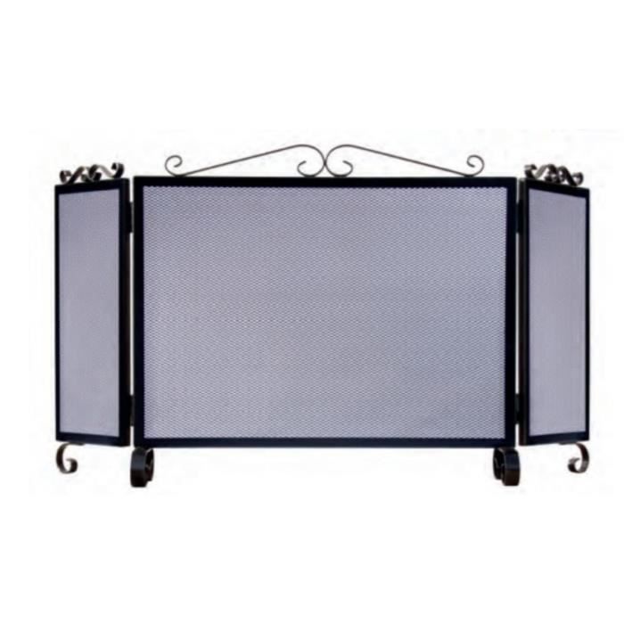 Grille de Protection pour cheminée, Grille Pare-feu modèle S 3 corps en Fer forgé coloris Noir -H 64 xLongueur 66,5 xLargeur 20 cm