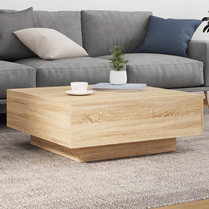 vidaXL Table Basse avec Lumières LED Table dAppoint Bout de Canapé Meuble de Salon Salle de Séjour Moderne Chêne 836590