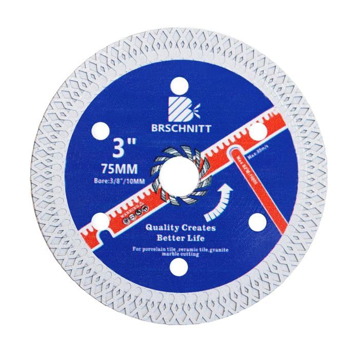 LEKOMESH Lot de 3 disques à tronçonner diamantés 75 mm x 10 mm pour carrelage avec bord continu pour couper les carreaux de porcelaine en céramique, le marbre, le granit, le quartz