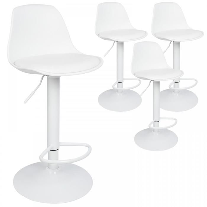 Chaise et Tabouret de bar.MIPAN.Lot de 4.Hauteur réglable.Rotation.PU.Max:120kg.Blanc