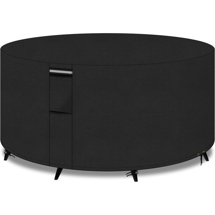 Housse ronde pour salon de jardin 190 x 80 cm - Tissu Oxford 600D imperméable Noir