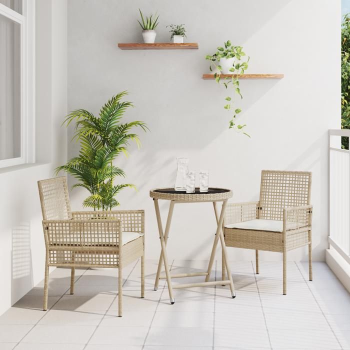 Ensemble Bistro Jardin 3 Pièces VIDAXL Poly Rattan - vue 2