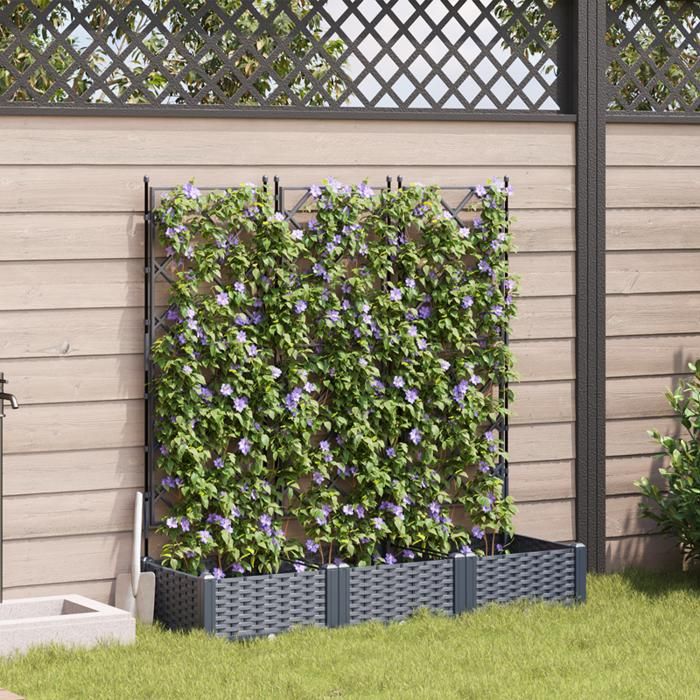 Jardinière avec treillis 3 pcs Grise 120x40x1255 cm