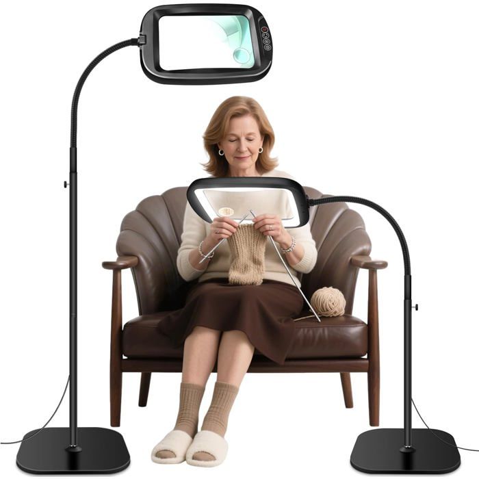 NZQXJXZ Lampe Loupe Sur Pied 2 En 1 - 10X/20X Grossissement - 3 Couleurs & 10 Niveaux De Luminosité - Parfaite Pour Lecture, Bricolage, Loisirs