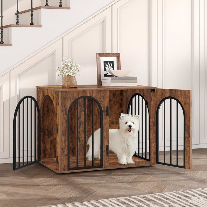 Meilleurs prix pour 80cm Cage pour Chiens Niche Moderne pour Chiens Intérieur Cage pour Chiots3 Portes Porte arquée80 x 56 x 61 cmMarron Rustique