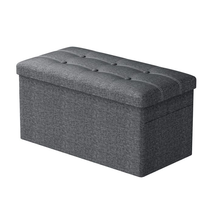 Tabouret de rangement - GOOD NITE - 38x110x38 cm - Repose-pieds avec rangement - Carré - Gris