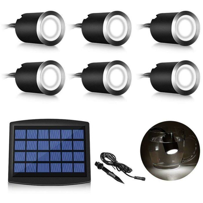 Lot de 6 spots LED solaire encastrables pour extérieur IP67 étanche 0 2 W Ø 32 mm intérieur extérieur terrasse cuisine jardi