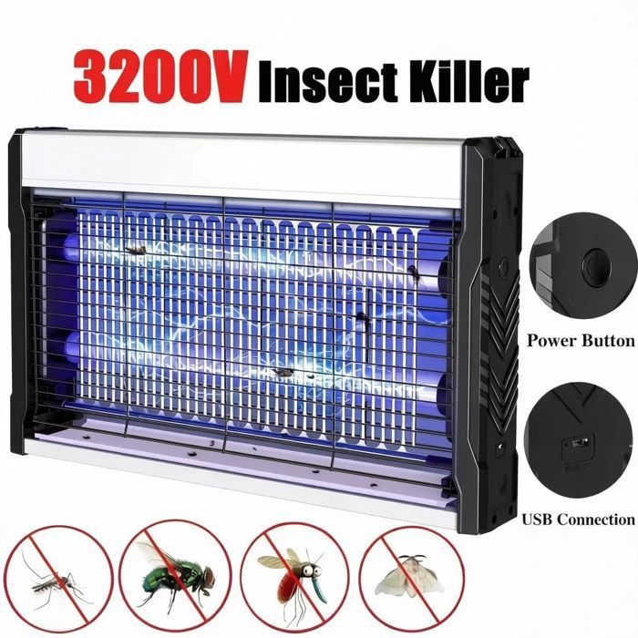 Lampe Anti-Moustiques Électrique 3200V – Tueur d’Insectes UV LED – Intérieur Extérieur – Sans Odeur – Sécurisé