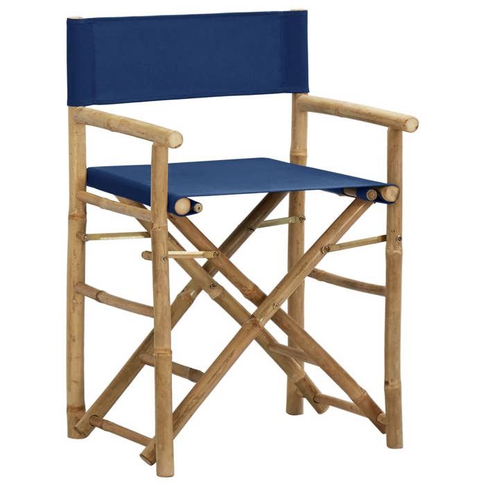 Chaises pliables de directeur 2 PCS - Bleu Bambou et tissu C512