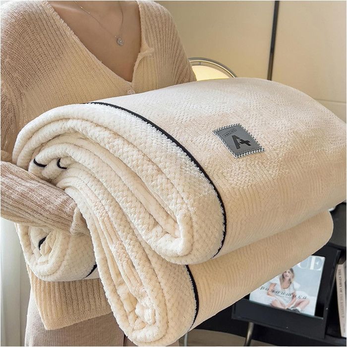 Couverture 200x230cm Plaid Double Face Doux et Chaud Couverture de Décoration Intérieure Plaid Jeté Canapé Flanelle Beige A