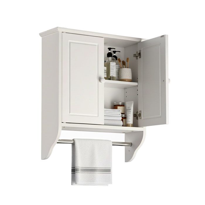 Relaxdays Armoire murale de salle de bain 2 étagères porte-serviettes HxLxP 55 x 48 x 16 cm style champêtre blanc/argent