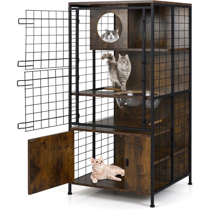 Meuble pour Chat - COSTWAY - Armoire multi-niveaux - Cadre métal robuste - MDF épaissi - 60x60x125 cm Meuble pour Chat - COSTWAY - Armoire multi-niveaux - Cadre métal robuste - MDF épaissi - 60x60x125 cm