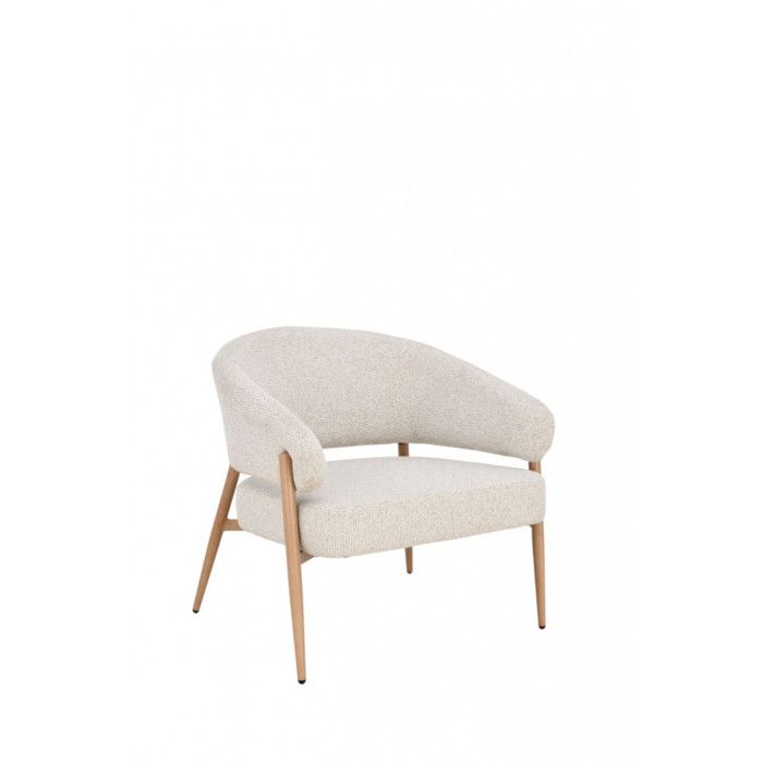 Fauteuil en tissu beige avec piètement finition chêne Curve - Amadeus