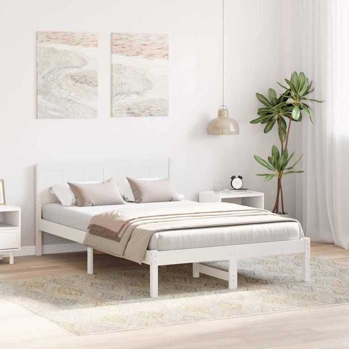 Structure de lit en bois de pin - UU - Blanc - 140x190 cm - Bois de pin massif - Moderne - Poids maximal 200 kg