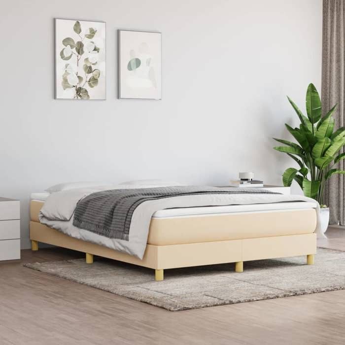 Cadre de lit à ressorts - Happiness - 140x190 cm - Crème - Tissu polyester - Contreplaqué - Bois dingénierie Cadre de lit à ressorts - Happiness - 140x190 cm - Crème - Tissu polyester - Contreplaqué - Bois dingénierie
