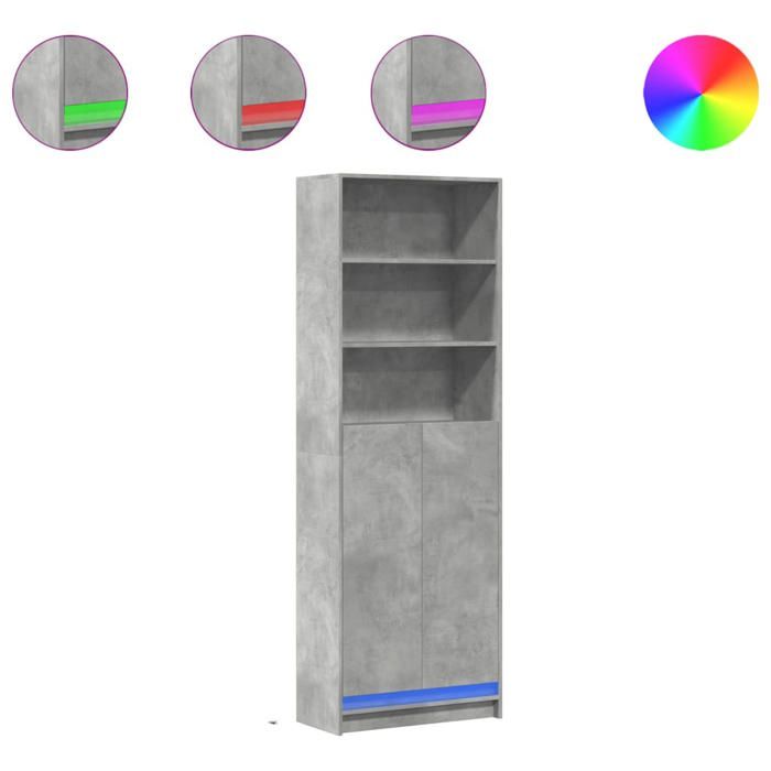 SALE 2026Buffet haut - Armoire haute vitrine - WINWIN - avec LED gris béton 69x32 5x200cm - bois d’ingénierie 43.1 Kg 7269816