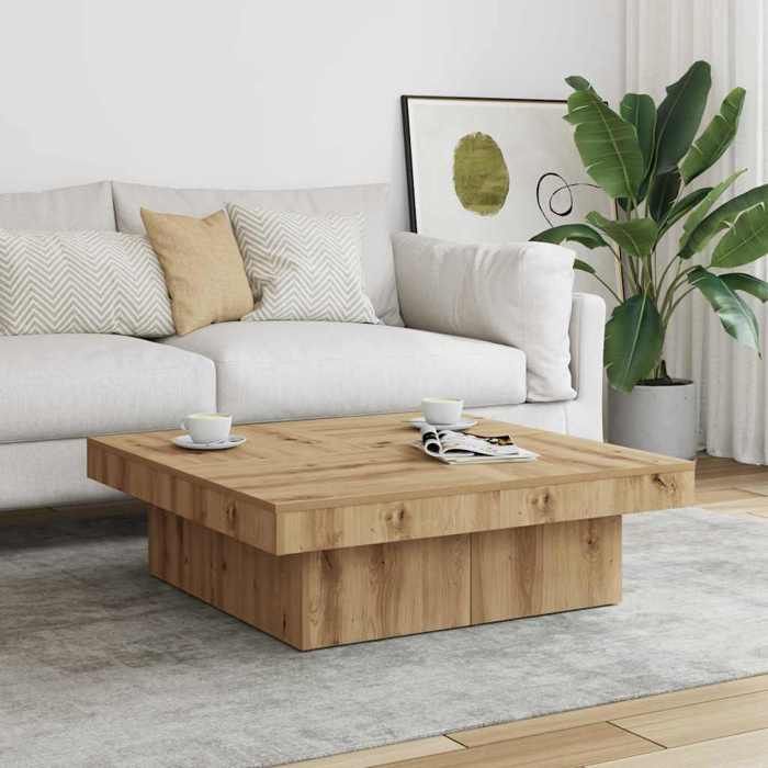 Automne/hiver Brun Table basse carrée - chêne artisanal 90x90x28cm - bois dingénierie - Hauteur:28cm DEC5917963